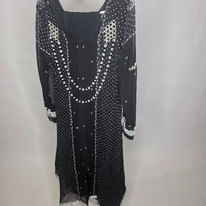 Long Dress Pakistani / Indian Suit (2 pcs) Black Long Dress